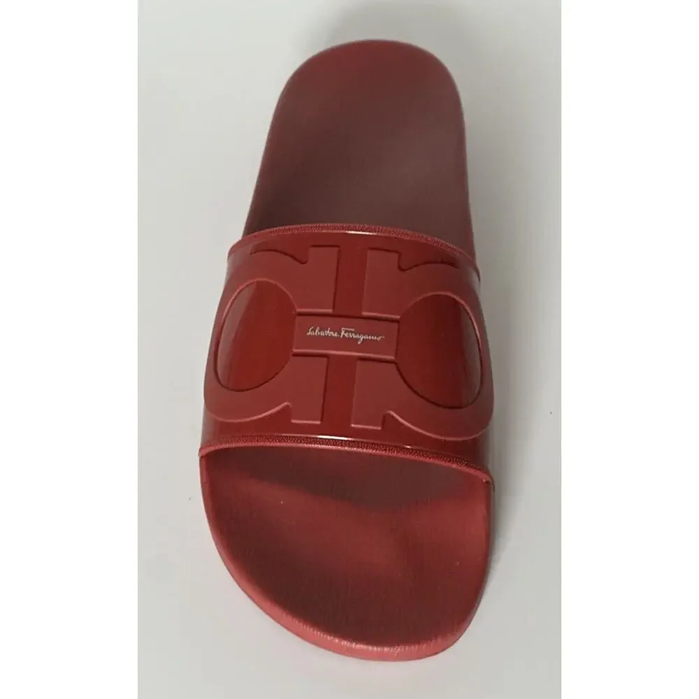 NIB Salvatore Ferragamo Groove Men's Rubber Slide Sandals Red 9 US 0751899 IT